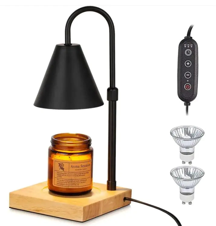 Candle Warmer Lamp – Adjustable Timer & Height, Wood Base